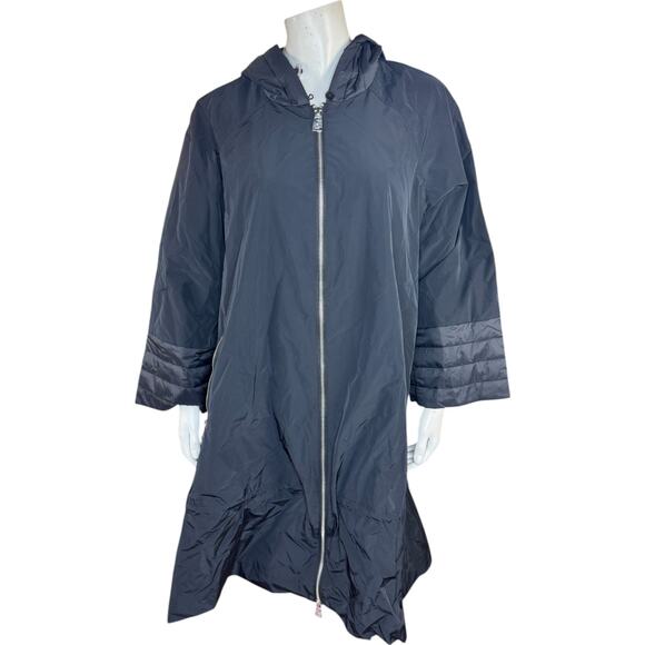 LOGO by Lori Goldstein Long Zip Front Jacket w/ Hood Phantom Black Large PETITE - Picture 1 of 15